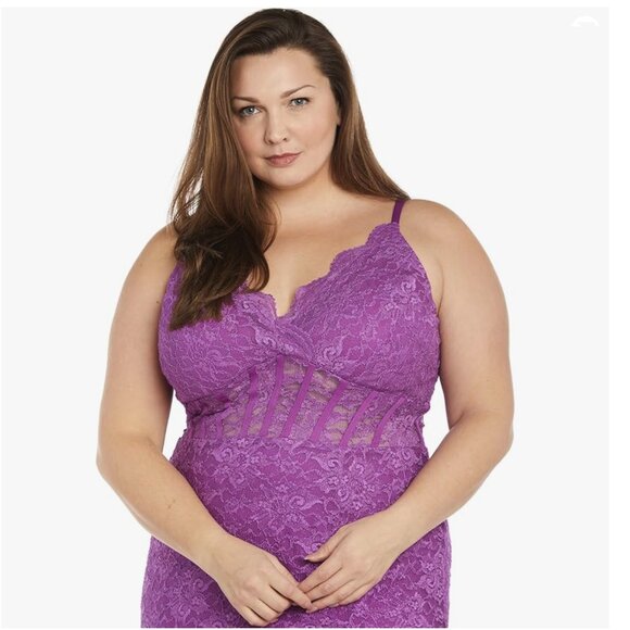 NW Nightway Glitter Scallop Lace Corset Gown NWT 18W - Picture 2 of 16